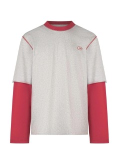 ami t-shirt mandouble sleeves tshirt with ami bouclette oval patch - hts415je0243 a266