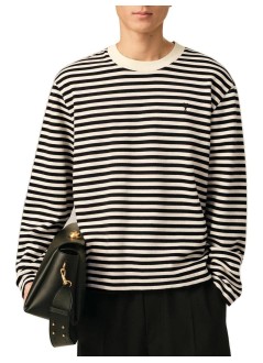 ami t-shirt manlong sleeves striped tshirt with black ami de coeur embroid - uts414je0241 044