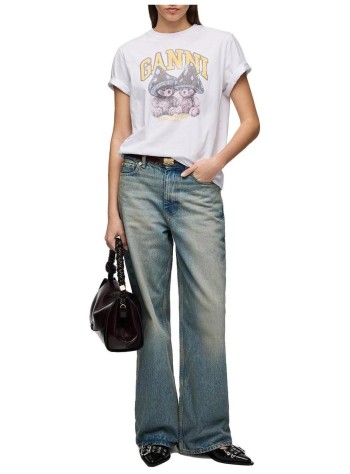 ganni top womanbasic cotton relaxed t-shirt teddy mushrooms - a1050311 151 2