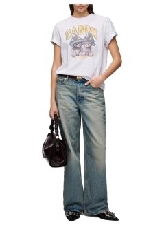 ganni top mujer basic cotton relaxed t-shirt teddy mushrooms - a1050311 151