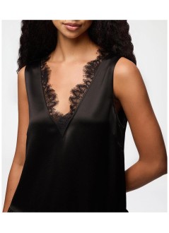 ganni vestido mujer fluid satin v-neck lace mini dress - a1030686 099