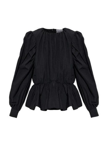ganni blusa mujer compact poplin gathered peplum blouse - a1040500 099