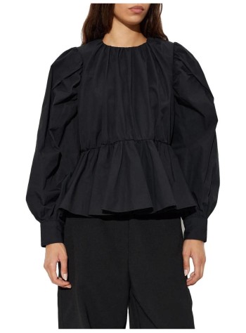 ganni blusa mujer compact poplin gathered peplum blouse - a1040500 099 2
