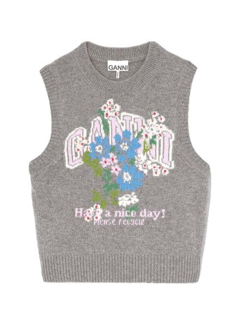ganni chaleco mujer graphic wool vest flowers - a1180017 920