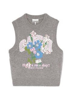 ganni chaleco mujer graphic wool vest flowers - a1180017 920