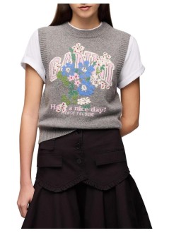 ganni chaleco mujer graphic wool vest flowers - a1180017 920