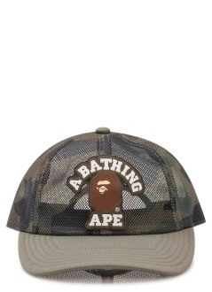 bape gorras hombre 1st camo college embrodery patched mesh cap m - 001cpm301010m green