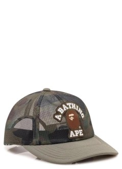 bape gorras hombre 1st camo college embrodery patched mesh cap m - 001cpm301010m green
