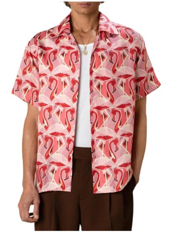 drôle de monsieur camiseria hombre notcha short sleeve shirt flamingo print - msh230vi050 pink 2