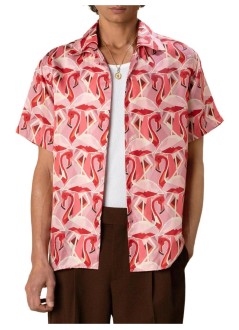 drôle de monsieur camiseria hombre notcha short sleeve shirt flamingo print - msh230vi050 pink