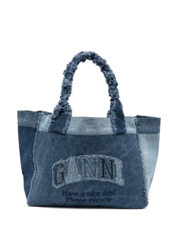 ganni handbag womanmedium trapeze shopper denim - b2110090 567