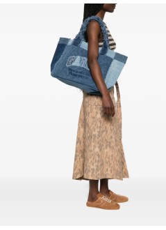 ganni handbag womanmedium trapeze shopper denim - b2110090 567