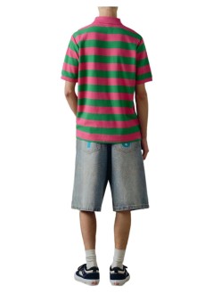 icecream polo manrunning dog striped polo shirt - icpo26356 pink green stripe