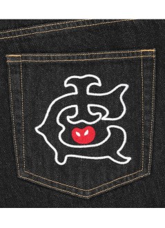 icecream denim manembroidered double scoop denim pants - icdp26373 black