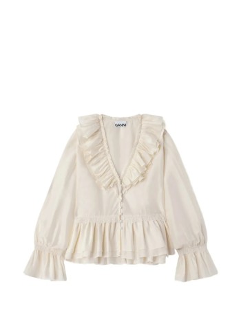 ganni t-shirt womanviscose silk habotai frill blouse - a1040527 135