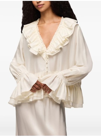 ganni t-shirt womanviscose silk habotai frill blouse - a1040527 135 2