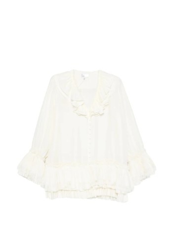 ganni t-shirt womansandwashed viscose silk habotai frill blouse - a1140039 135