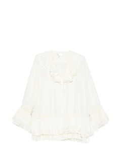 ganni t-shirt womansandwashed viscose silk habotai frill blouse - a1140039 135