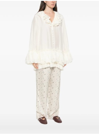 ganni t-shirt womansandwashed viscose silk habotai frill blouse - a1140039 135 2