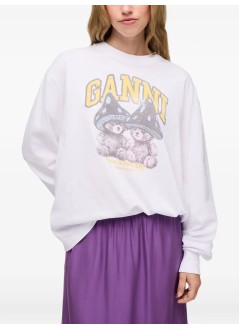 ganni sweater womanbasic cotton jersey longsleeve teddy mushroom - a1050304 151