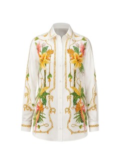 farm rio shirt womantropical royalty off-white shirt long sleeve - 355767 25249