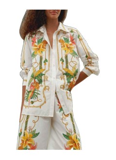 farm rio shirt womantropical royalty off-white shirt long sleeve - 355767 25249