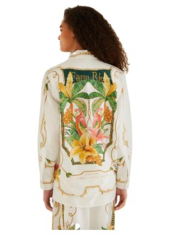 farm rio shirt womantropical royalty off-white shirt long sleeve - 355767 25249