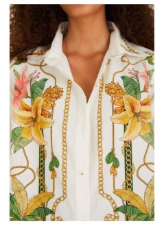 farm rio shirt womantropical royalty off-white shirt long sleeve - 355767 25249