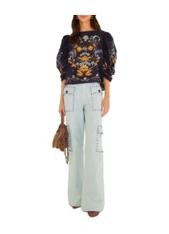 farm rio t-shirt womangolden nature navy blue blouse - 368930 26051