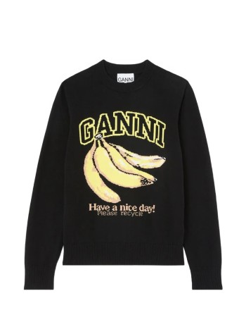 ganni sudadera mujer fine cotton graphic sweater banana - a1150013 099