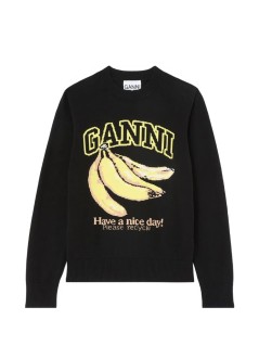 ganni sudadera mujer fine cotton graphic sweater banana - a1150013 099