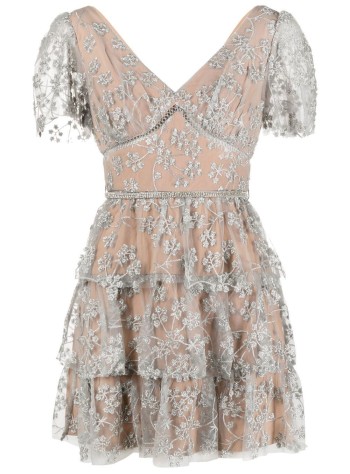 EMBROIDERED BLOSSOM TIERED MINI DRESS