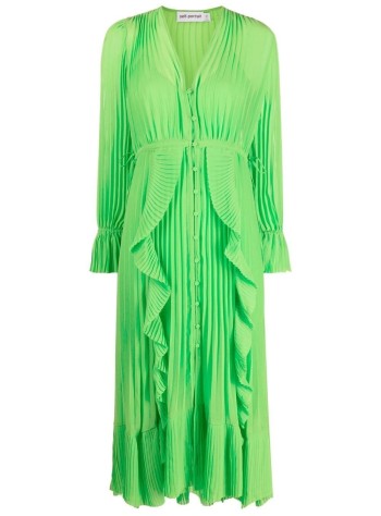 GREEN CHIFFON RUFFLE MIDI DRESS