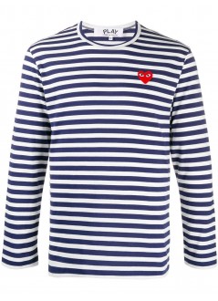 comme des garcons t-shirt man play striped t-shirt men - red heart p1t010 navy white