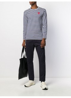comme des garcons t-shirt man play striped t-shirt men - red heart p1t010 navy white