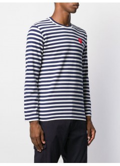 comme des garcons t-shirt man play striped t-shirt men - red heart p1t010 navy white