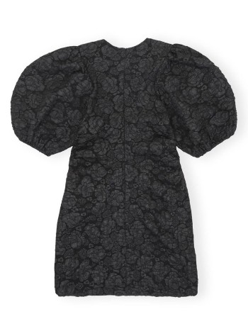 Stretch Jacquard Puff Sleeves Mini Dress