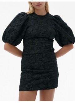 ganni vestido mujer stretch jacquard puff sleeves mini dress f8025 099